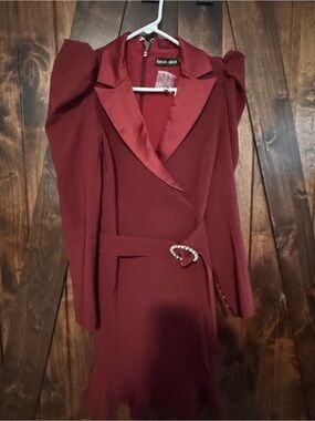 Lavish Alice Burgundy Satin-Trim Wrap Dress